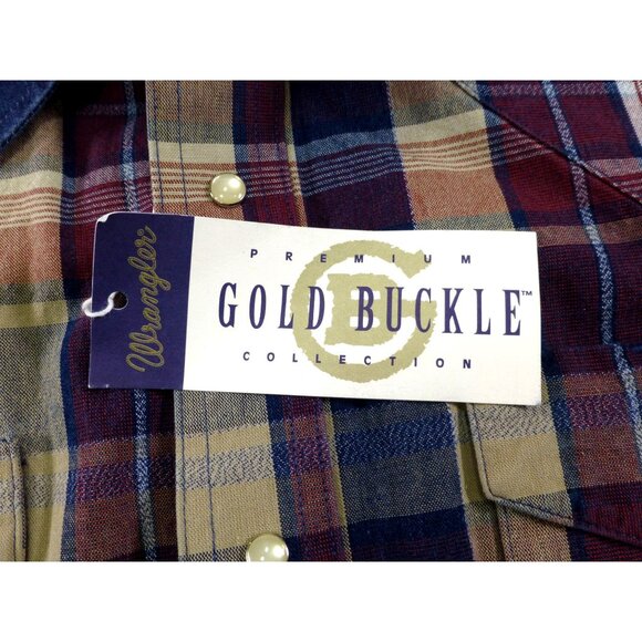 NWT Wrangler Gold Buckle Mens Western Plaid Button-Down Shirt Size 36 100% Cotto - Picture 4 of 10